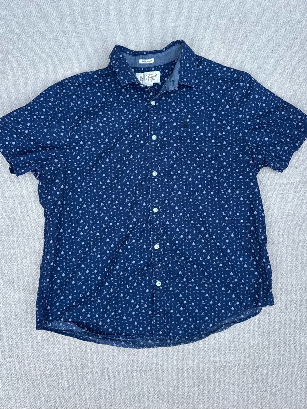 Original Penguin Men's Navy Short-Sleeve Button-Down with Micro Print
